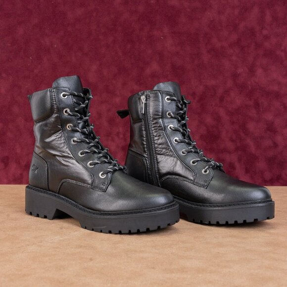 Calvin Klein Women Sallon Black Faux Leather Combat zip Ankle Boots  sz 8 - Picture 1 of 9